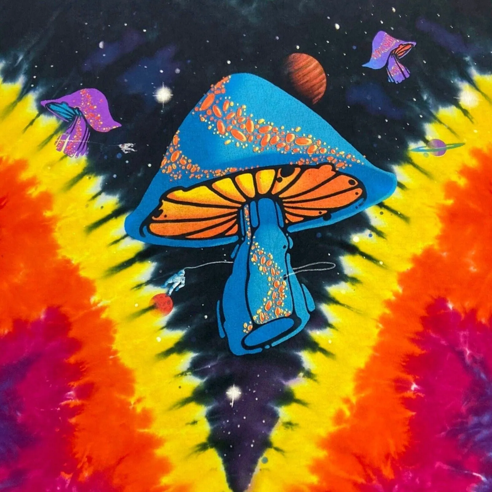 2000s Tie-Dye Liquid Blue Psychedelic Mushroom T-shirt XL