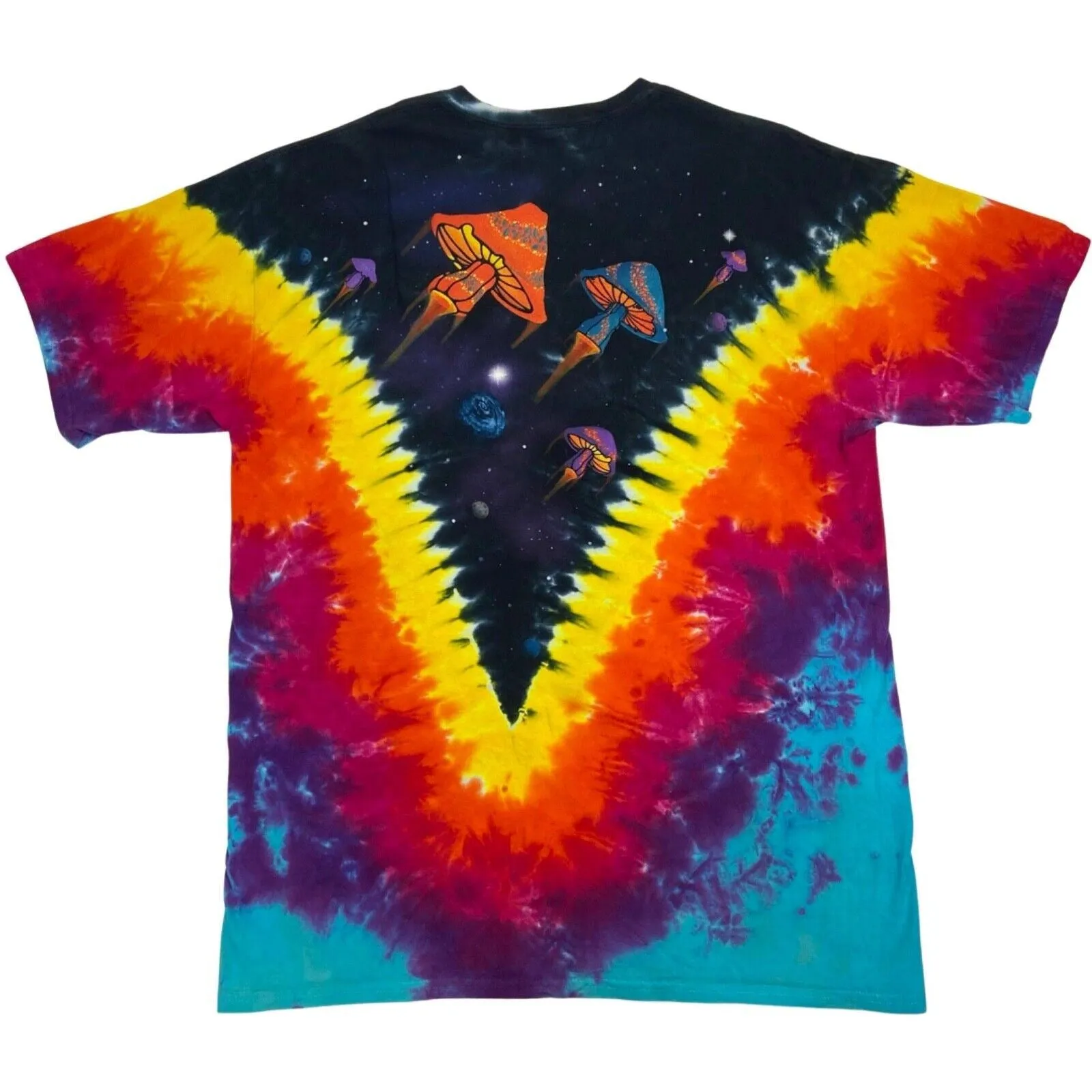 2000s Tie-Dye Liquid Blue Psychedelic Mushroom T-shirt XL