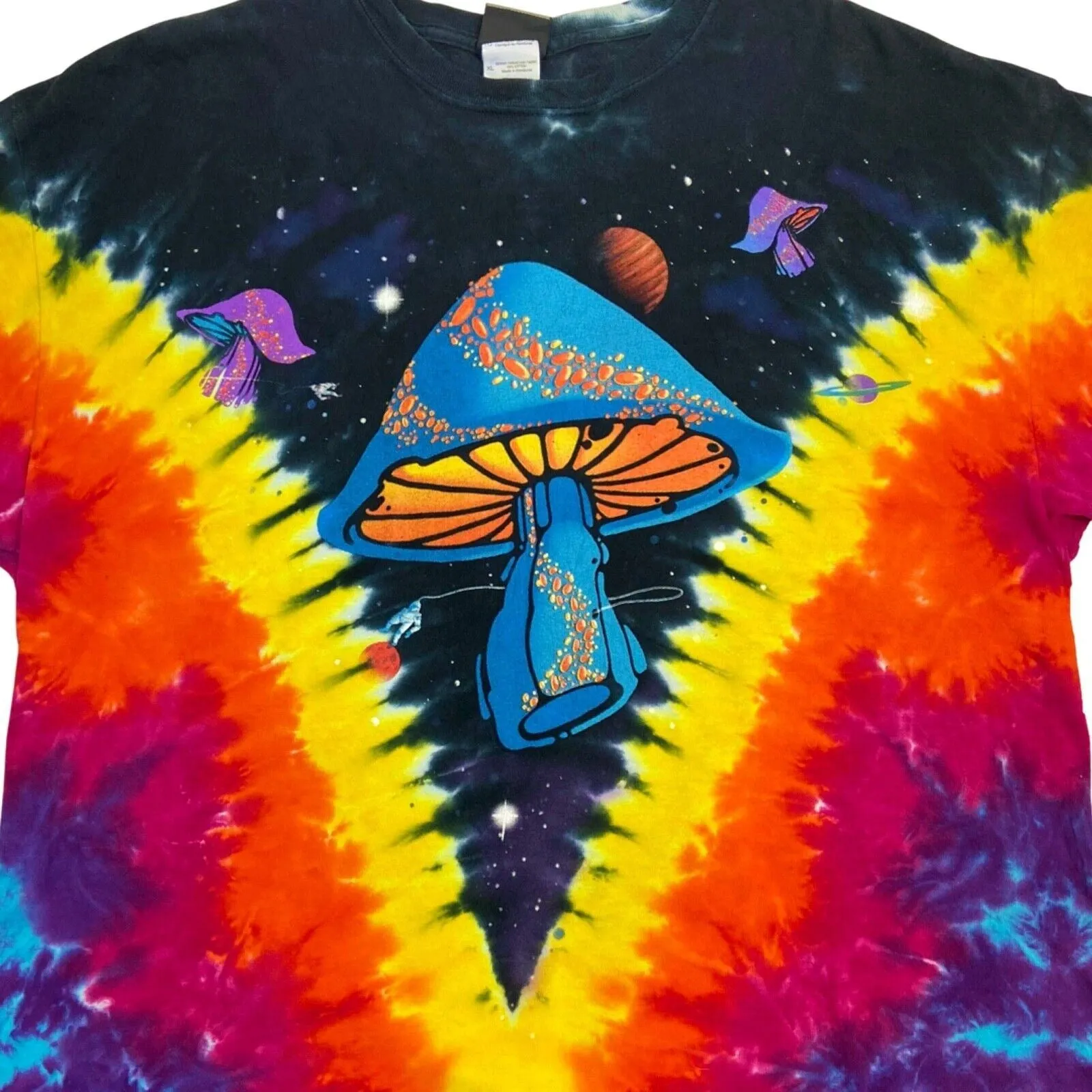 2000s Tie-Dye Liquid Blue Psychedelic Mushroom T-shirt XL