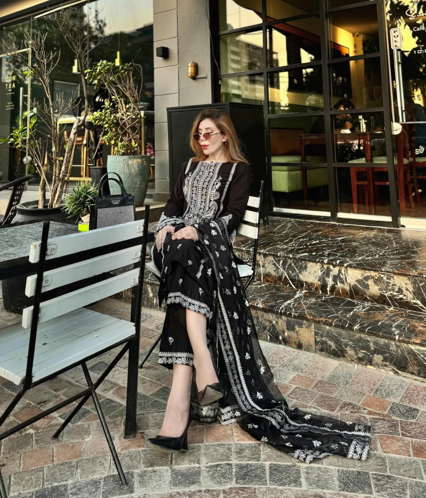 3-Pc Monochrome Sequin Embroidered Set.