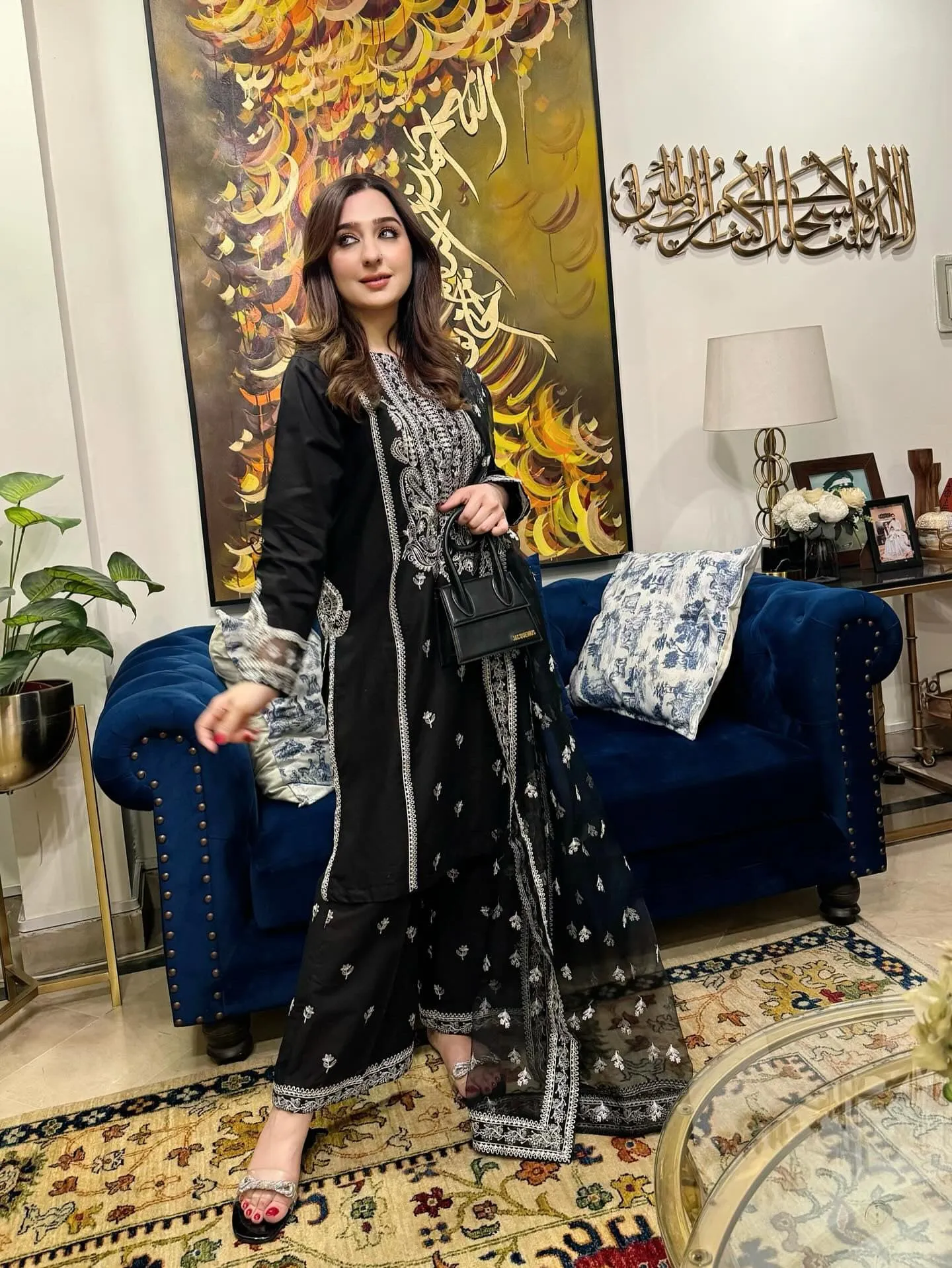 3-Pc Monochrome Sequin Embroidered Set.