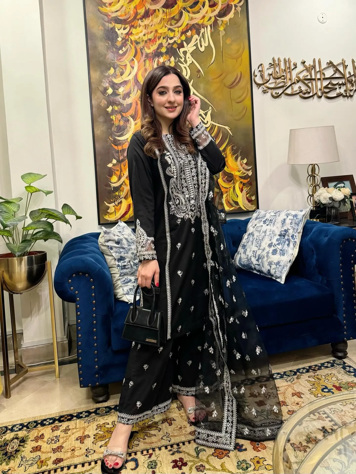 3-Pc Monochrome Sequin Embroidered Set.