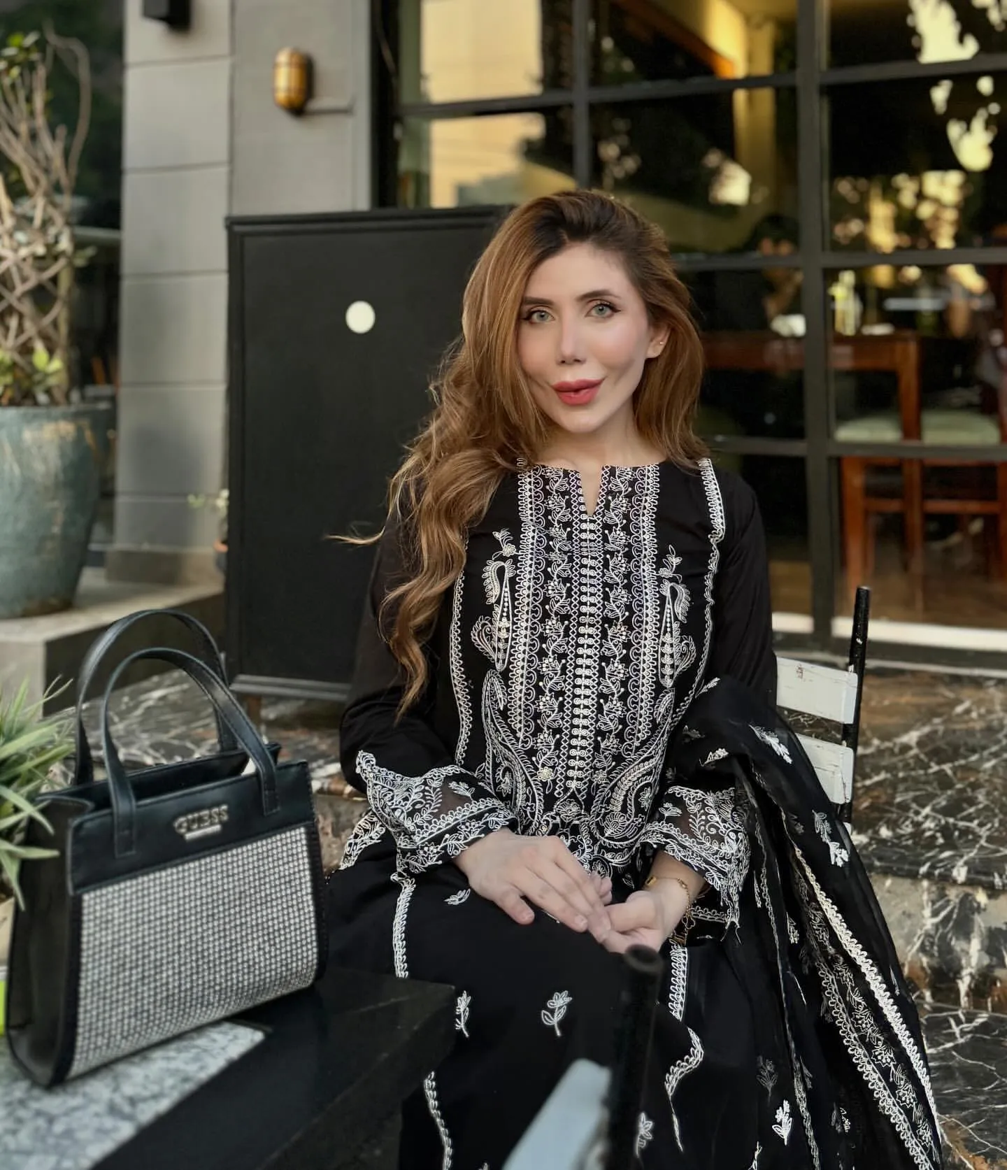3-Pc Monochrome Sequin Embroidered Set.