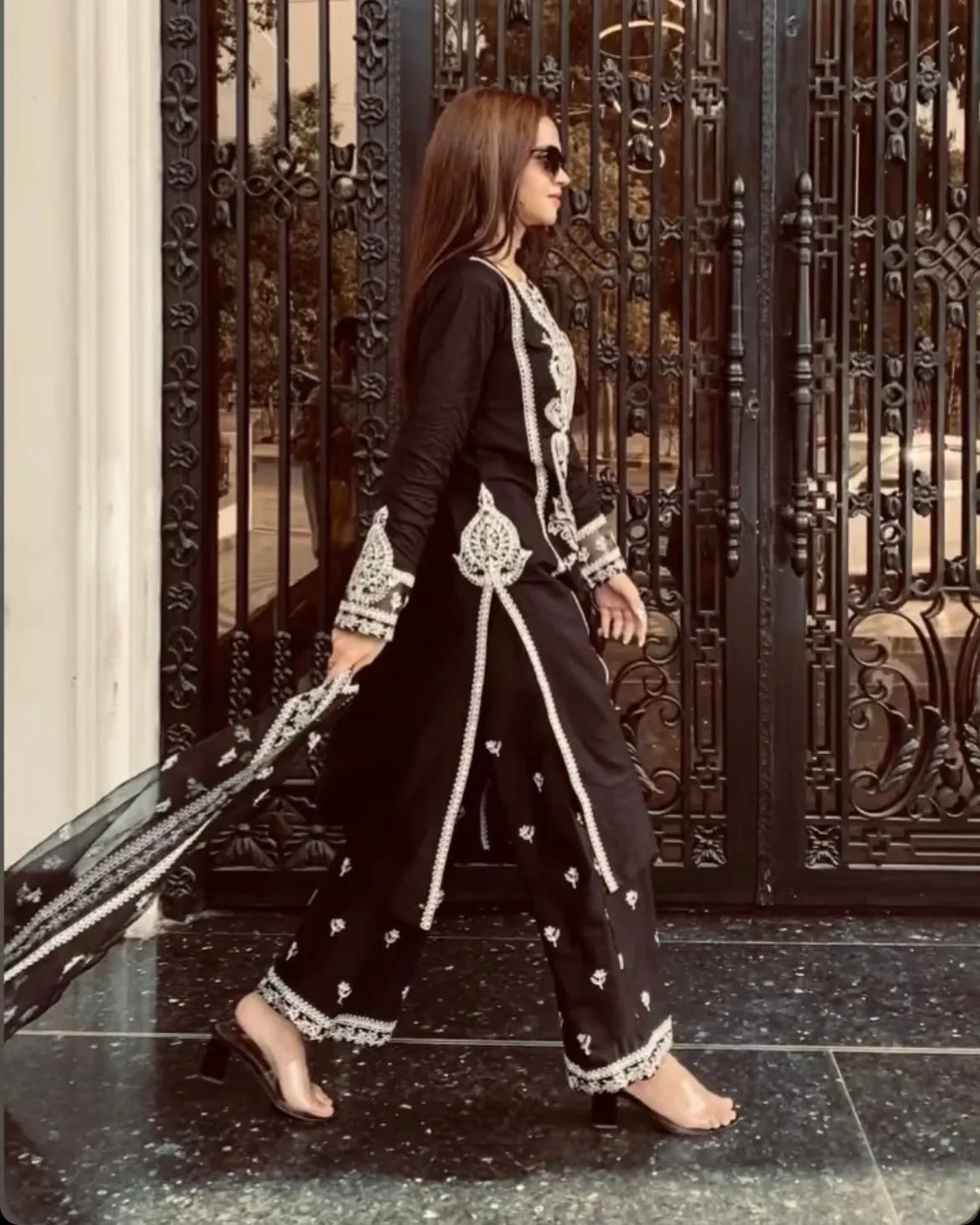 3-Pc Monochrome Sequin Embroidered Set.