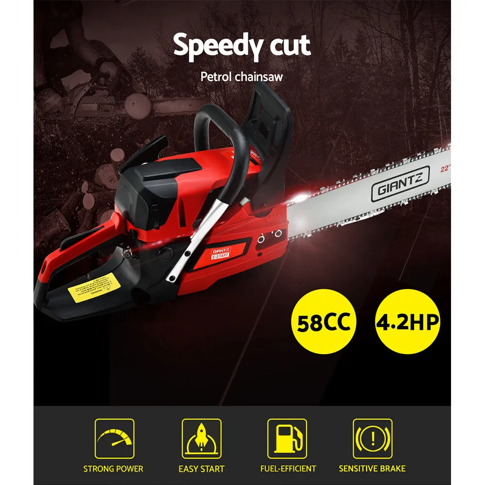 58cc 4.2HP Petrol Chainsaw 22" Bar E-Start - GIANTZ