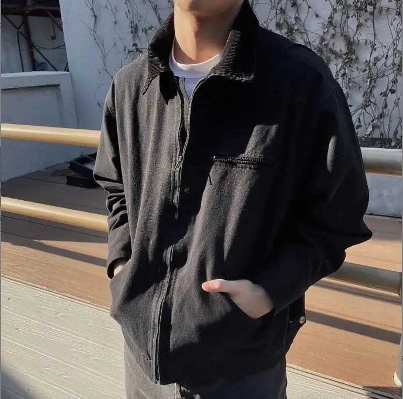 Aidase American Retro Lapel Solid Washed Jackets Fashion Men's Loose Casual High Street Jacket Men Tops Overcoat Male Clothes