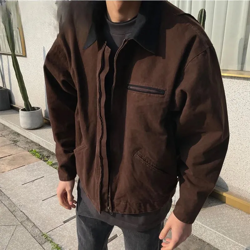 Aidase American Retro Lapel Solid Washed Jackets Fashion Men's Loose Casual High Street Jacket Men Tops Overcoat Male Clothes