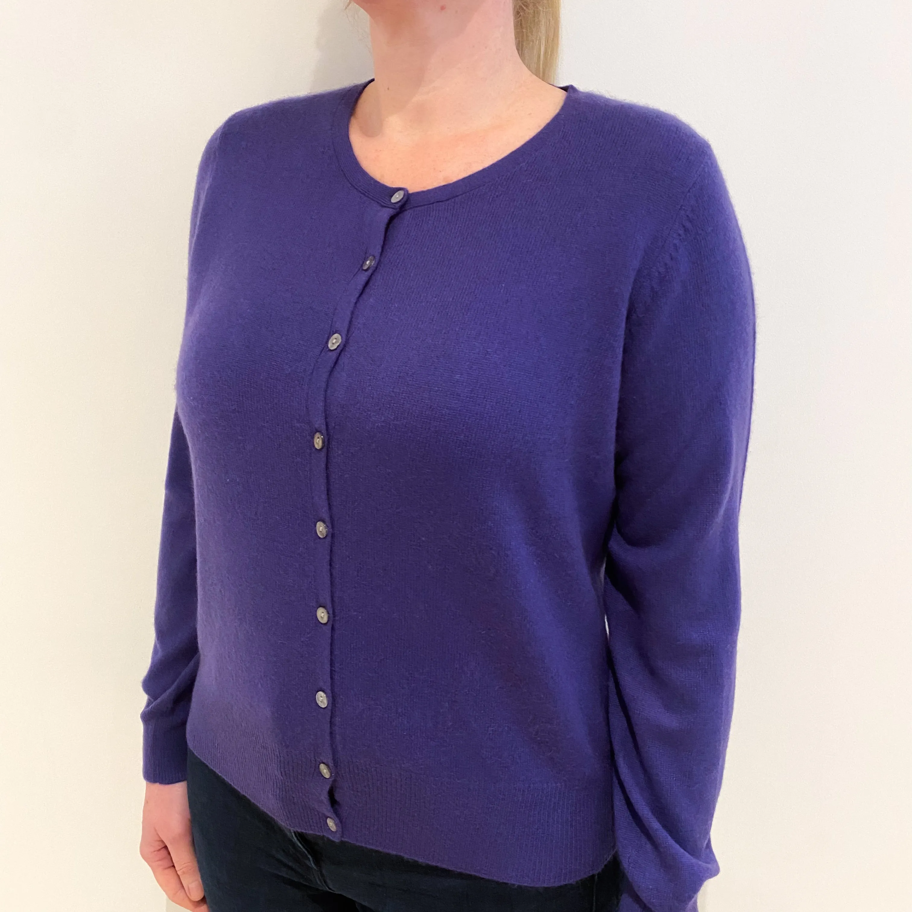 Amethyst Purple Cashmere Crew Neck Cardigan Large