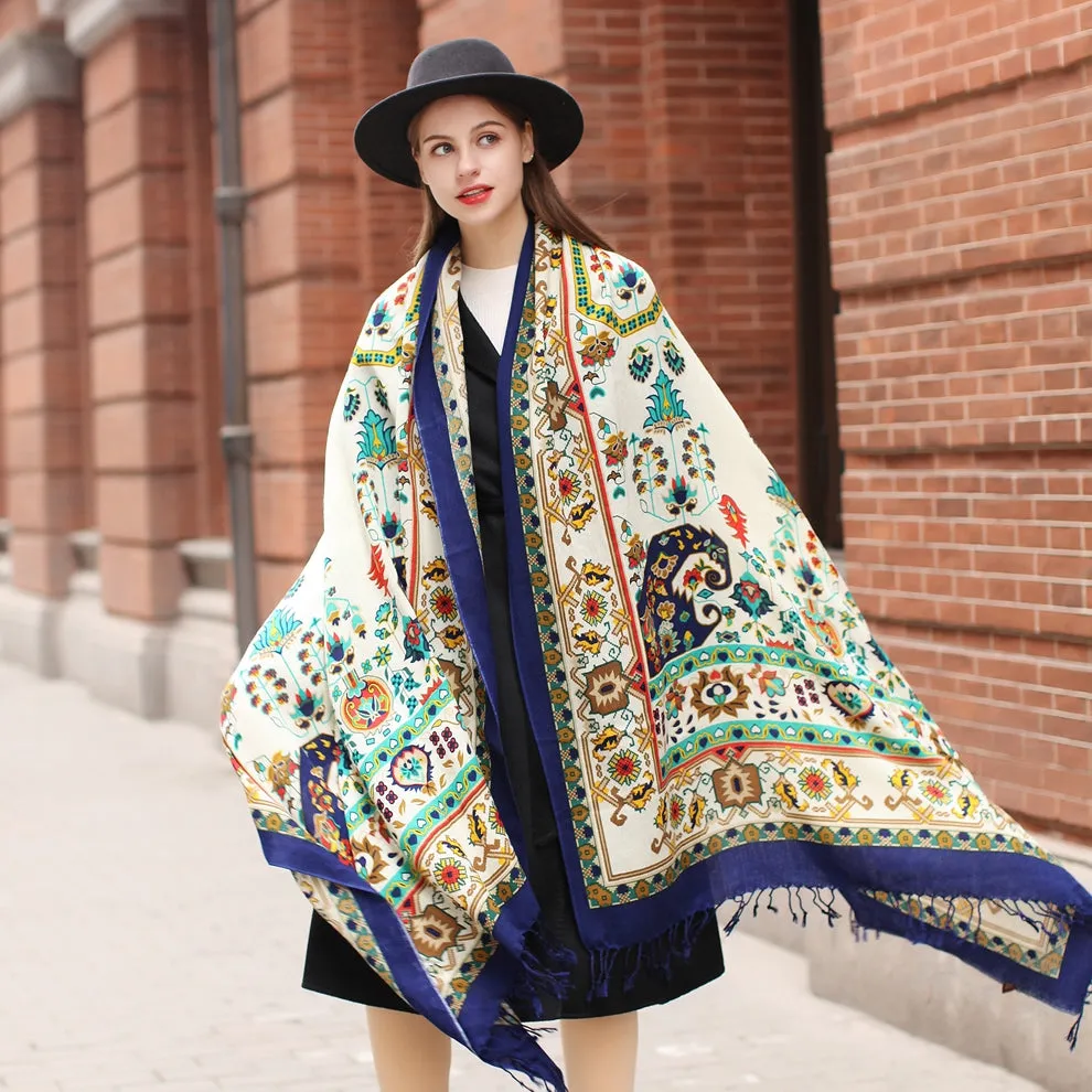 Anyyou 100% Pure Merino Wool Orange Paisley Taffeta Stylish Poncho Winter Large Scarf With Trendy Pashmina Shawl Bandana  For Womenfashion Design