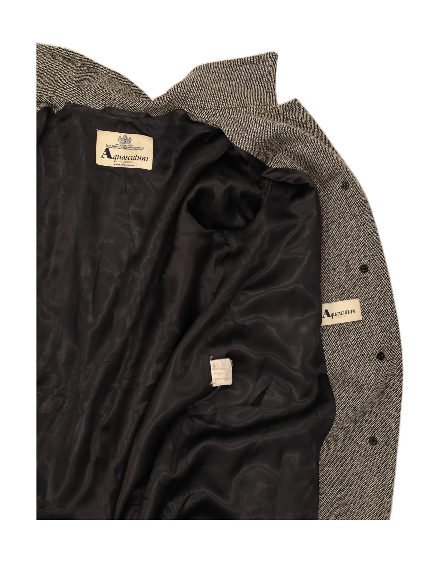 AQUASCUTUM Womens Overcoat UK 10 Small Grey Striped Viscose Classic