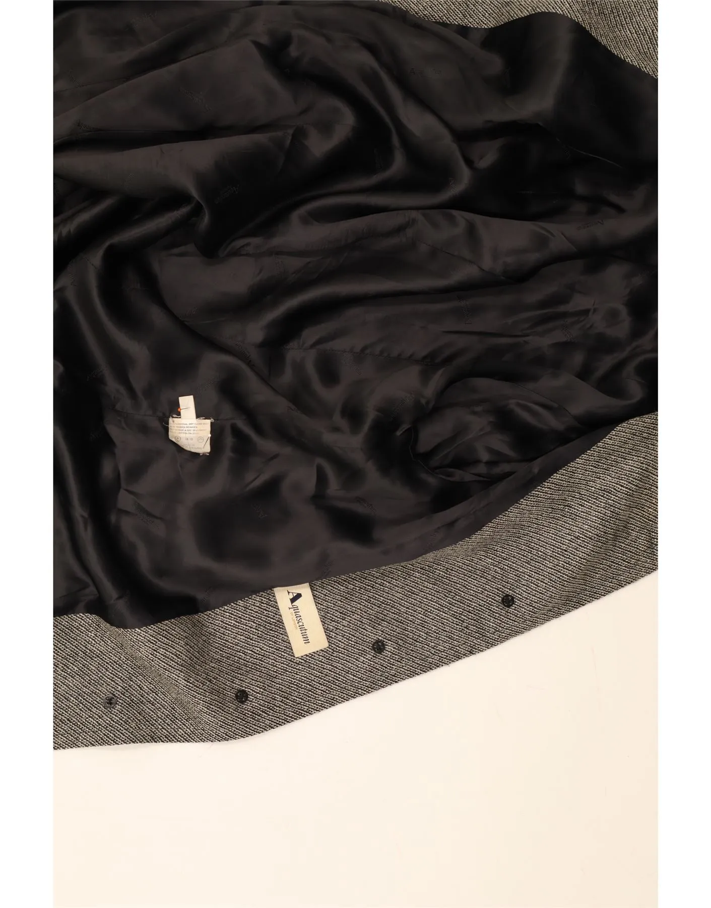 AQUASCUTUM Womens Overcoat UK 10 Small Grey Striped Viscose Classic