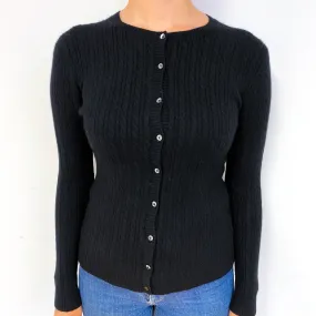 Black Cable Cashmere Crew Neck Cardigan Small