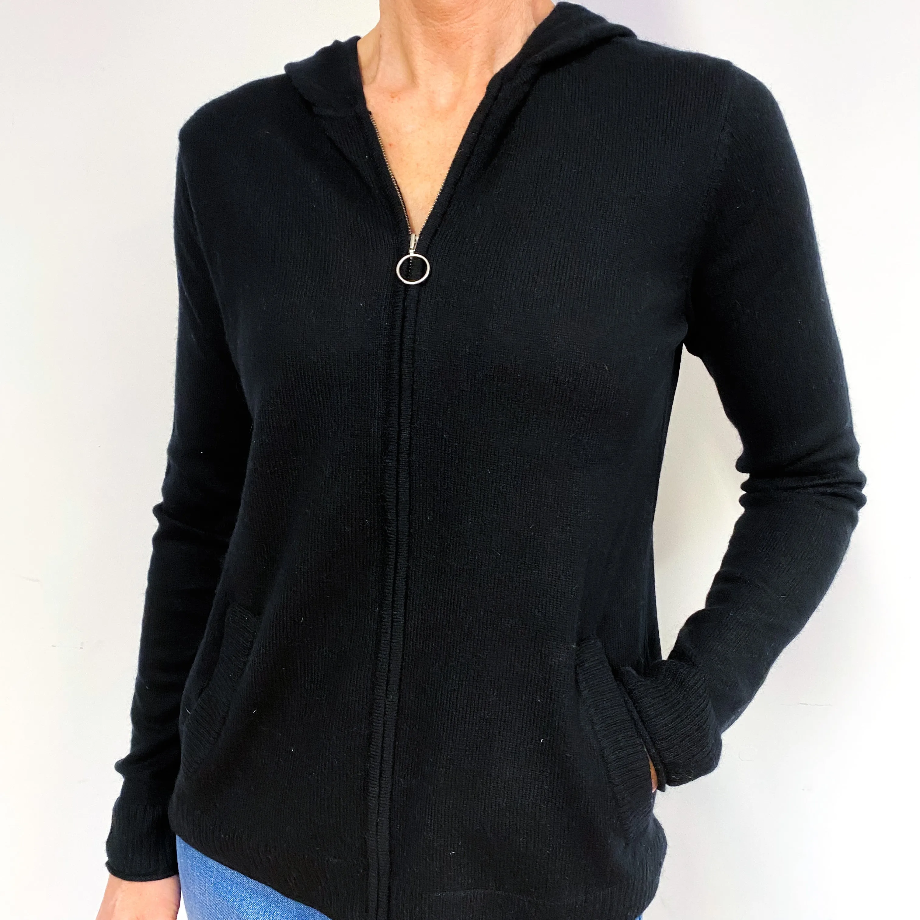 Black Cashmere Zip Up Hoodie Medium