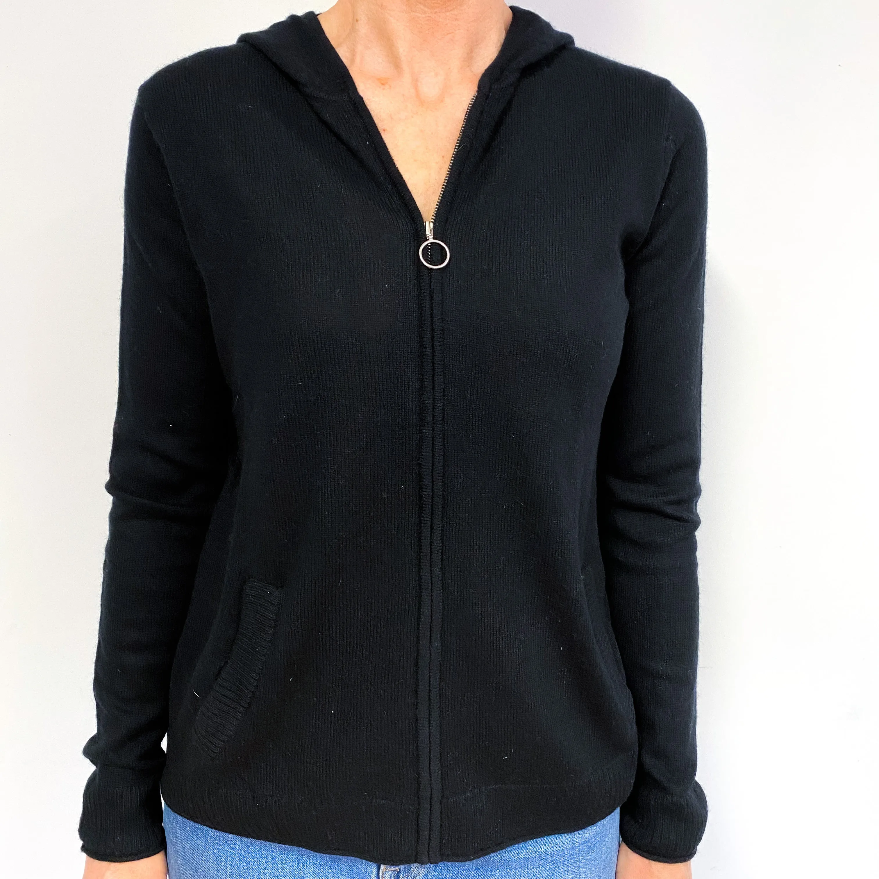 Black Cashmere Zip Up Hoodie Medium
