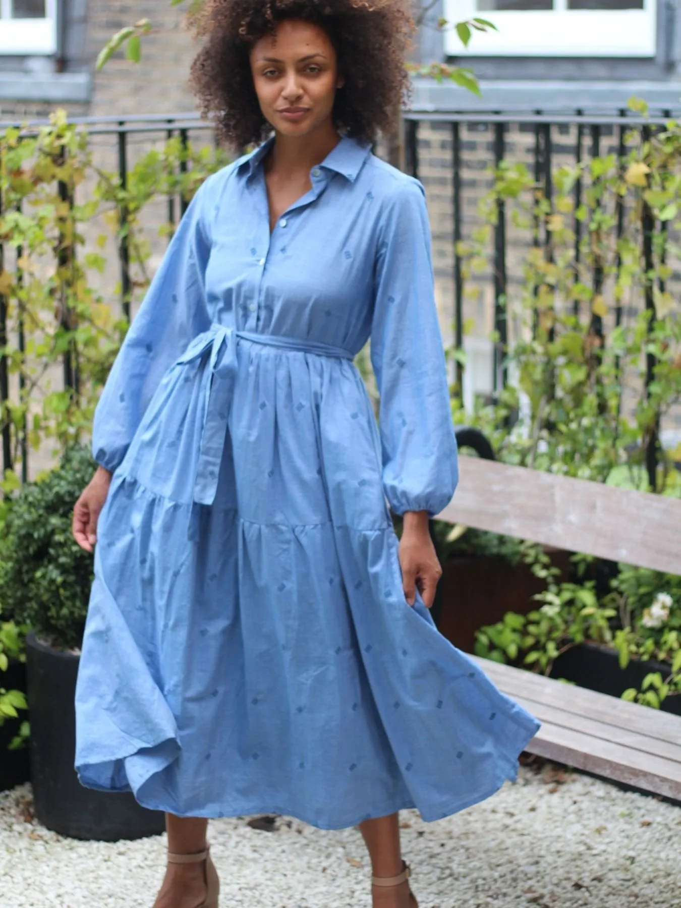 Blue Brave Cotton Midaxi Shirt Dress