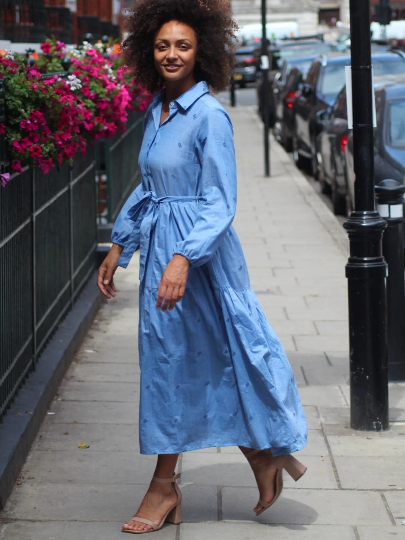 Blue Brave Cotton Midaxi Shirt Dress