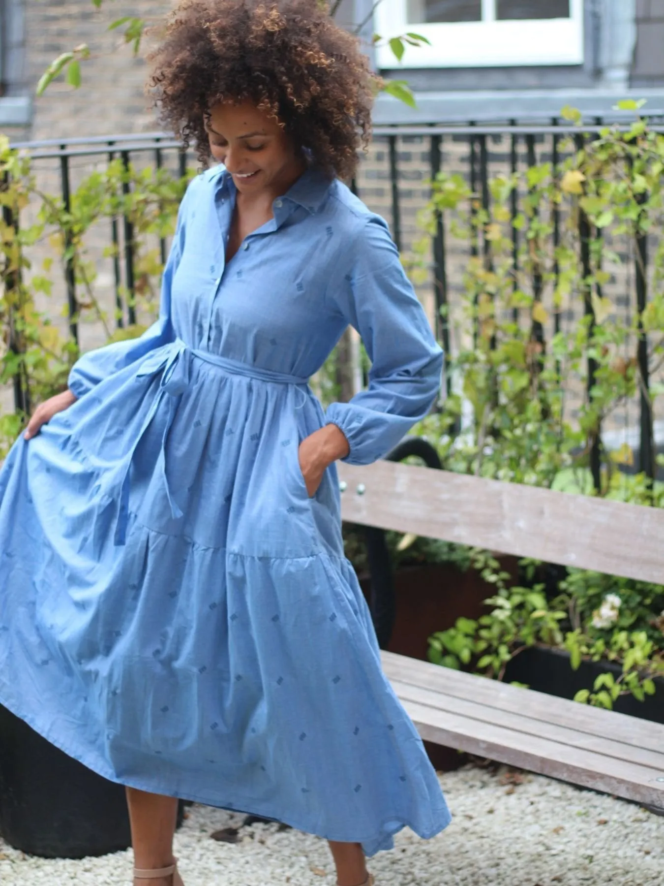Blue Brave Cotton Midaxi Shirt Dress
