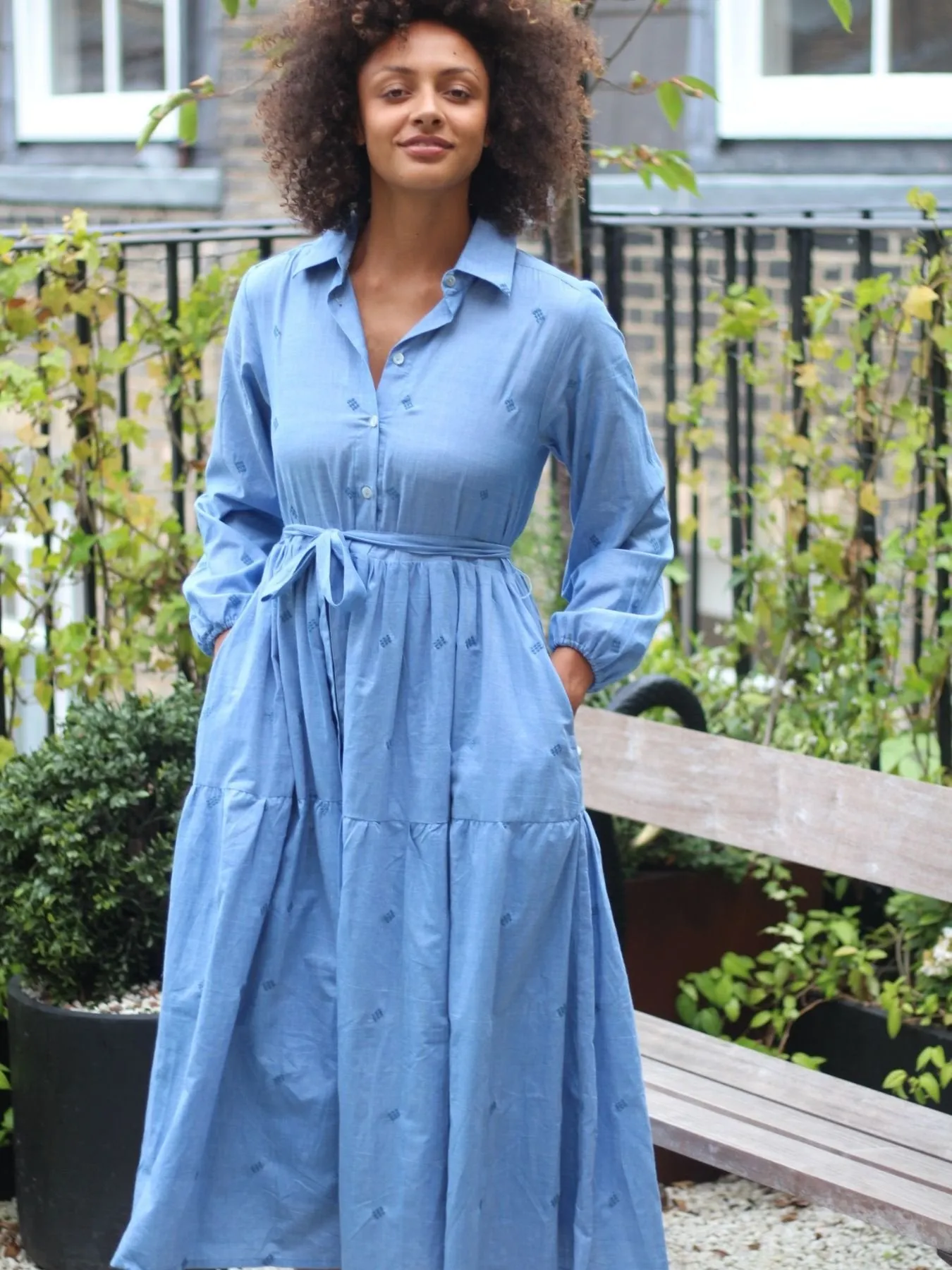 Blue Brave Cotton Midaxi Shirt Dress