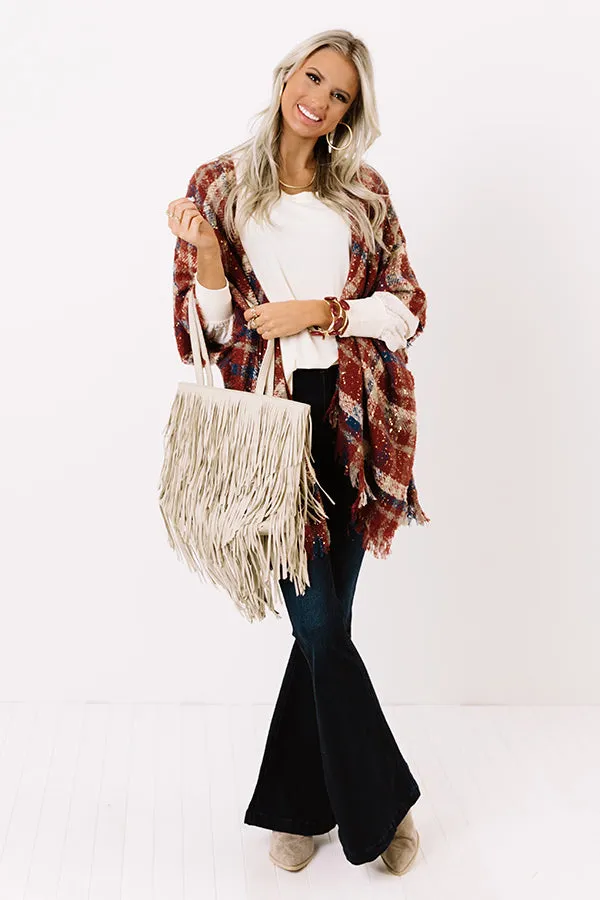Chic Checklist Plaid Poncho In Aurora Red