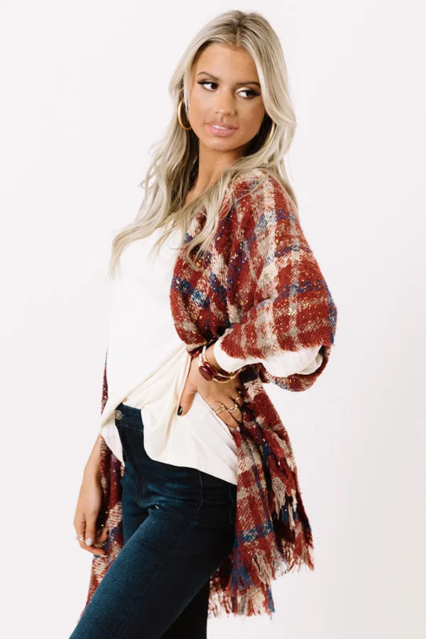 Chic Checklist Plaid Poncho In Aurora Red