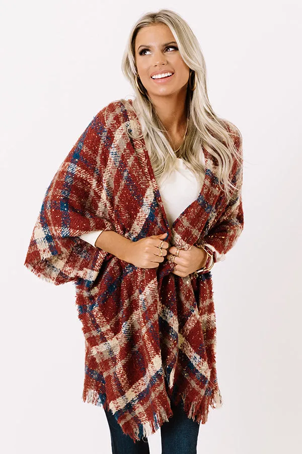Chic Checklist Plaid Poncho In Aurora Red