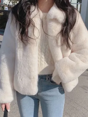 Chicmy Women's Fur Coat Short Turn-Down Collar Faux Fur Overcoat Female Casual Thick Warm Fur Cotton-Padded Winter Jacket Women 2023