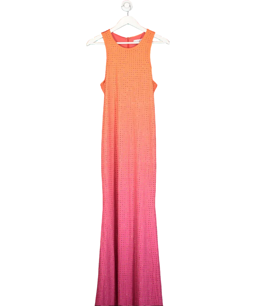 Club L Escala Pink & Orange Ombre Embellished Racer-neck Maxi Dress UK 12