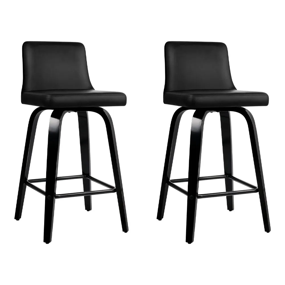 Deluxe PU Leather Swivel Bar Stools, Wooden, 2-Pack, Artiss