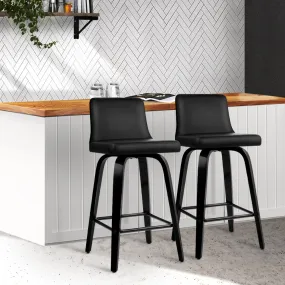 Deluxe PU Leather Swivel Bar Stools, Wooden, 2-Pack, Artiss
