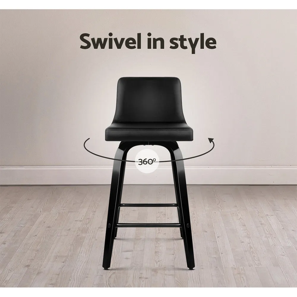 Deluxe PU Leather Swivel Bar Stools, Wooden, 2-Pack, Artiss