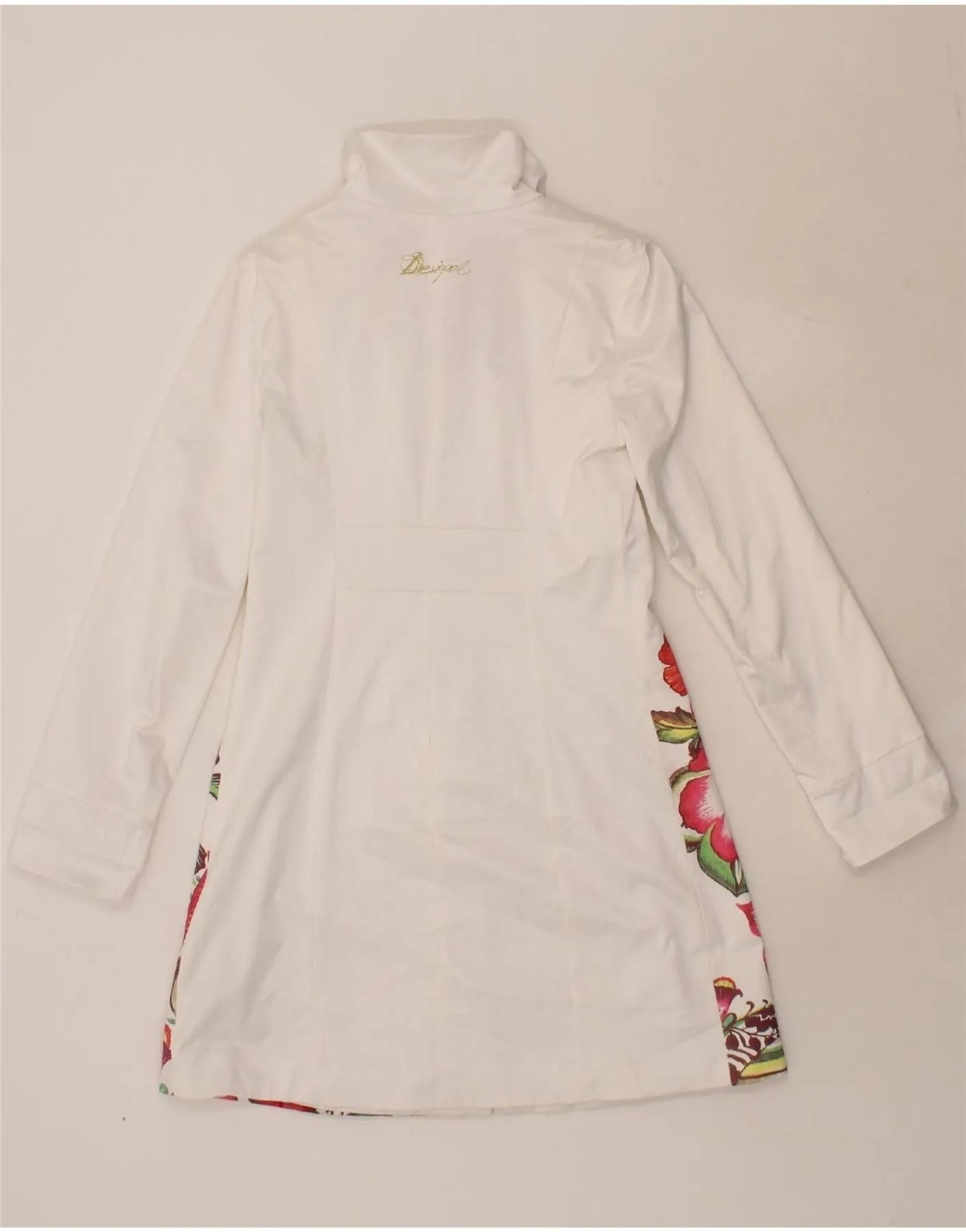 DESIGUAL Womens Graphic Overcoat EU 38 Medium White Floral Polyester
