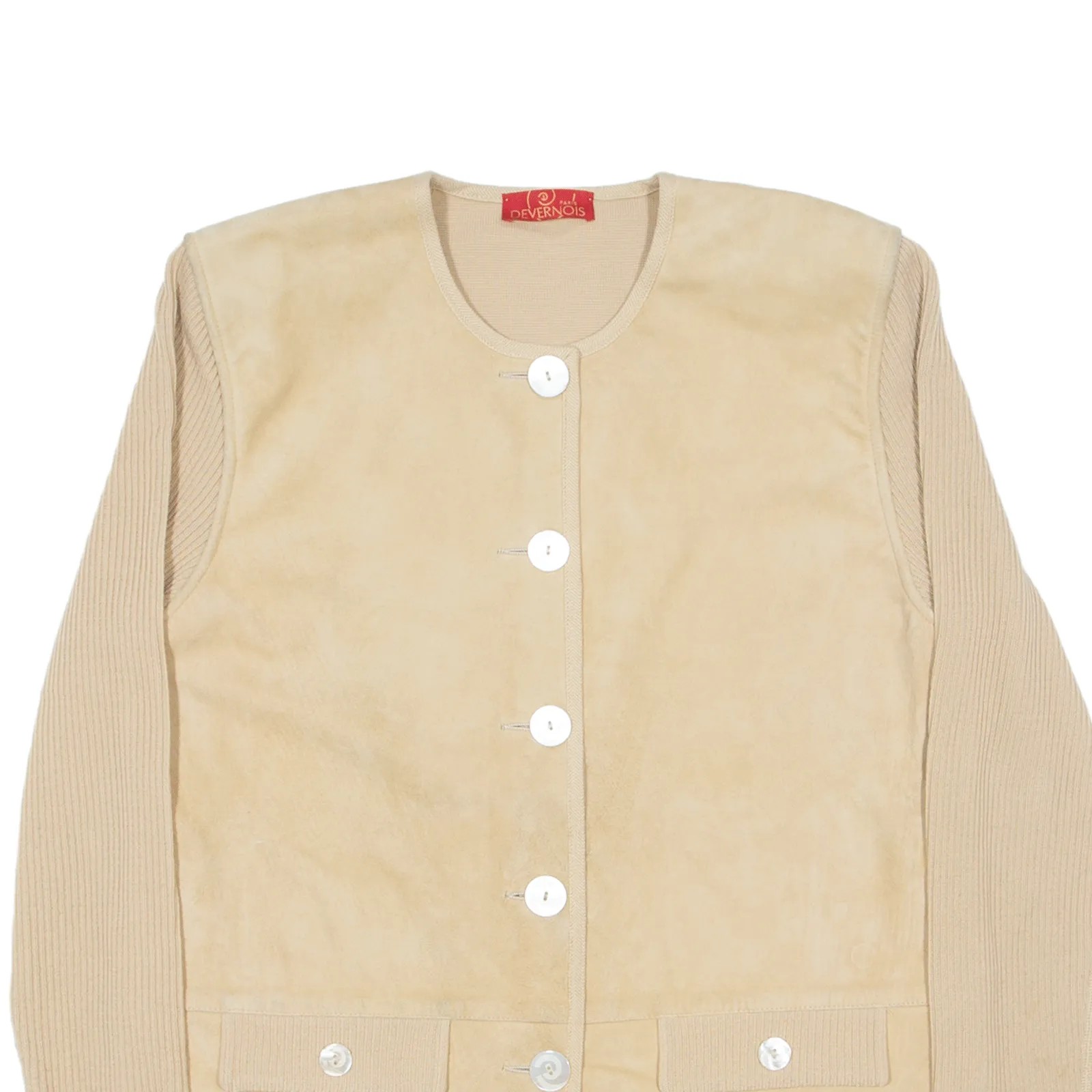 DEVERNOIS Paris Wool Blend Overcoat Leather Jacket Beige Suede 90s Womens L