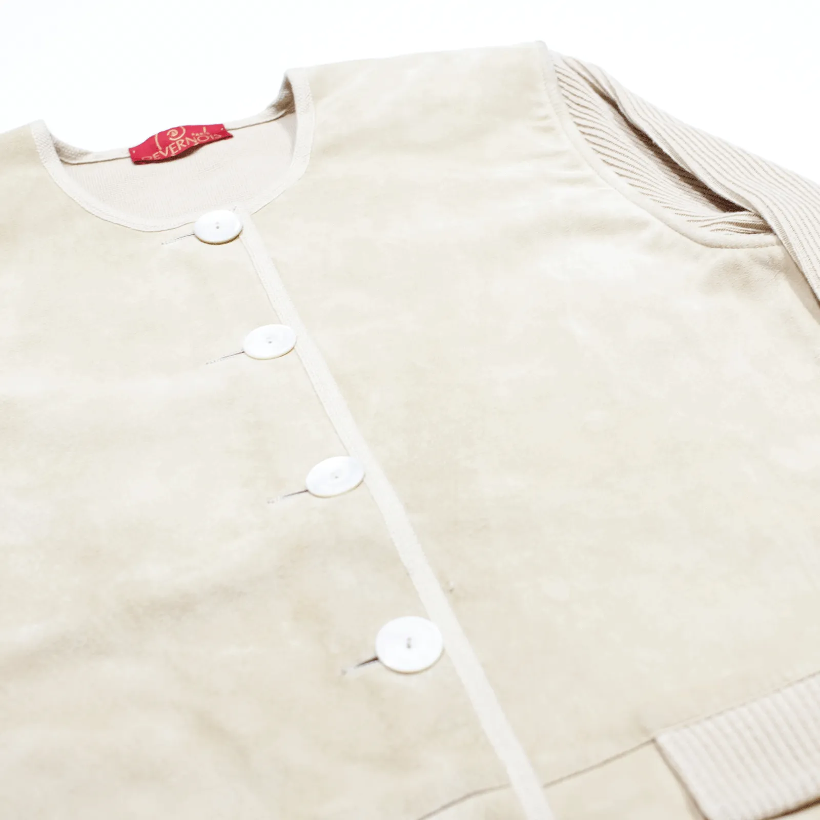 DEVERNOIS Paris Wool Blend Overcoat Leather Jacket Beige Suede 90s Womens L