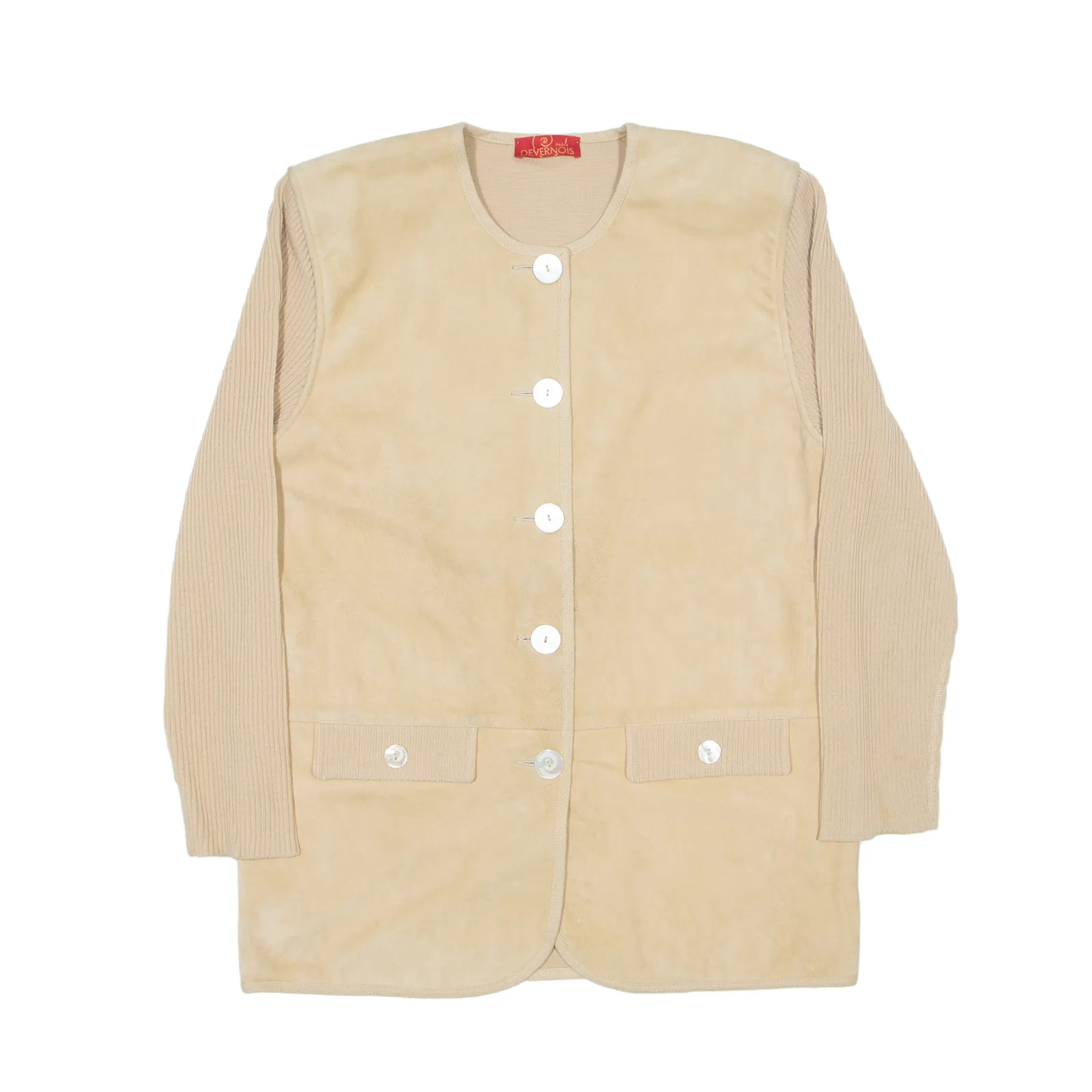 DEVERNOIS Paris Wool Blend Overcoat Leather Jacket Beige Suede 90s Womens L