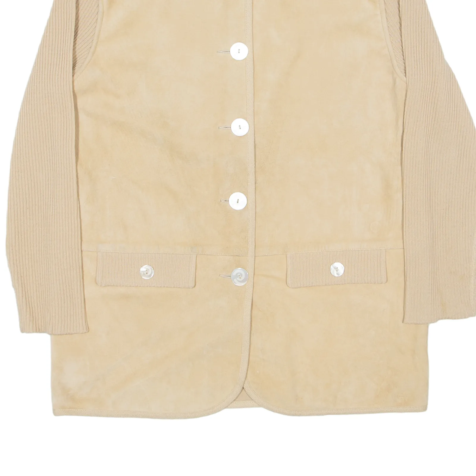 DEVERNOIS Paris Wool Blend Overcoat Leather Jacket Beige Suede 90s Womens L