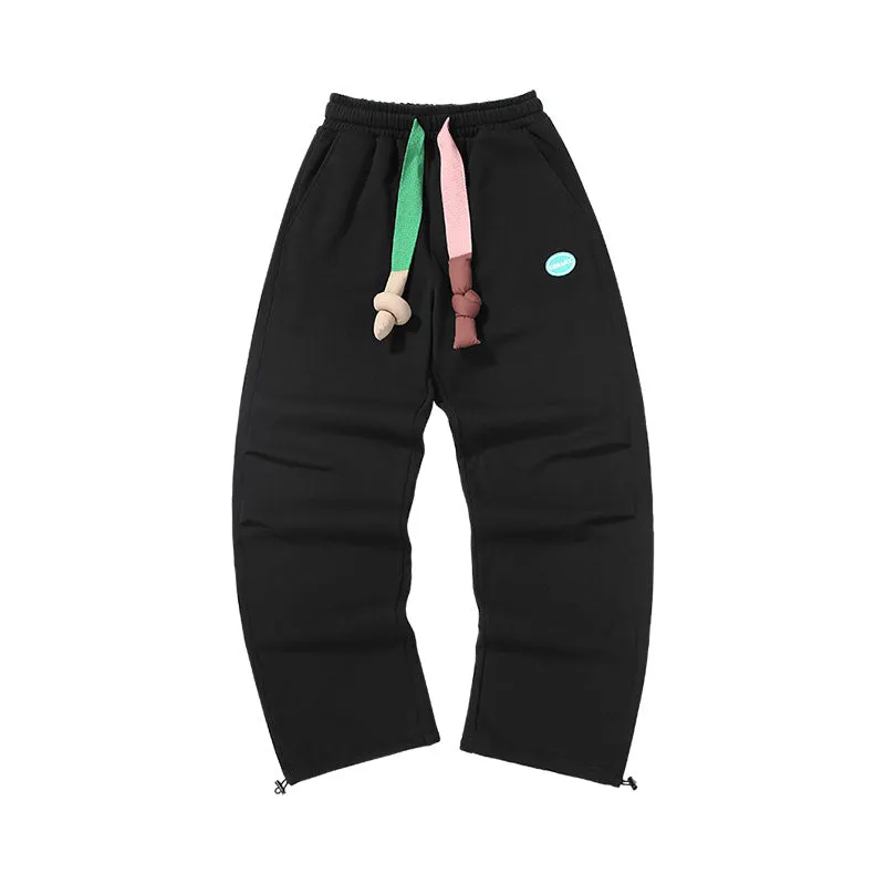 Dopamine-contrast drawstring letter-badge stretch-rope leg slacks
