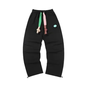 Dopamine-contrast drawstring letter-badge stretch-rope leg slacks