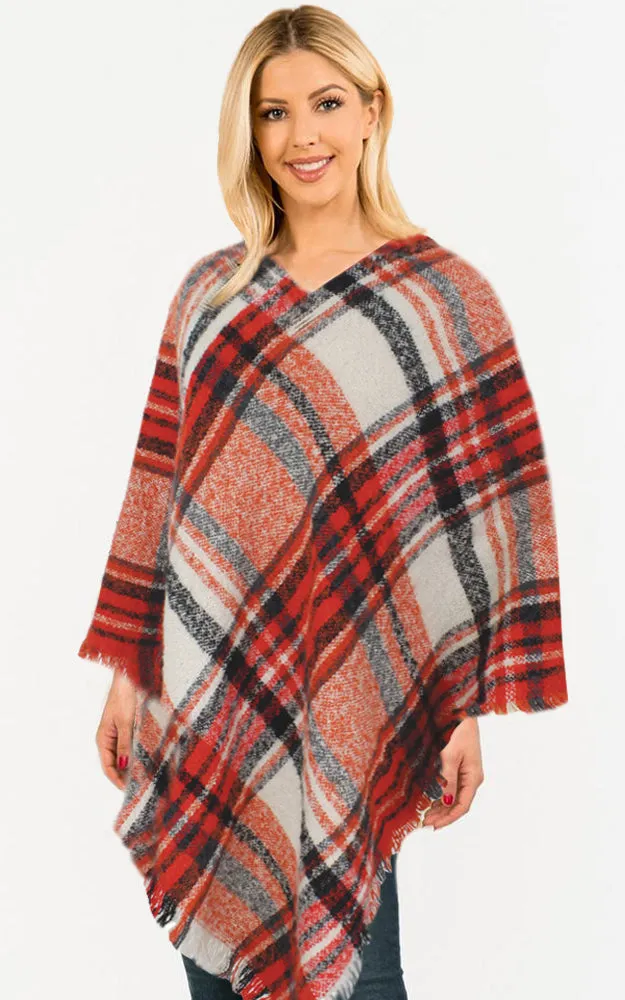 EAP9852 Plaid Woven Poncho