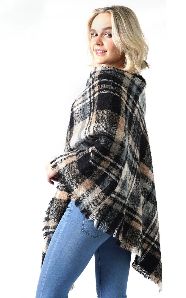 EAP9852 Plaid Woven Poncho