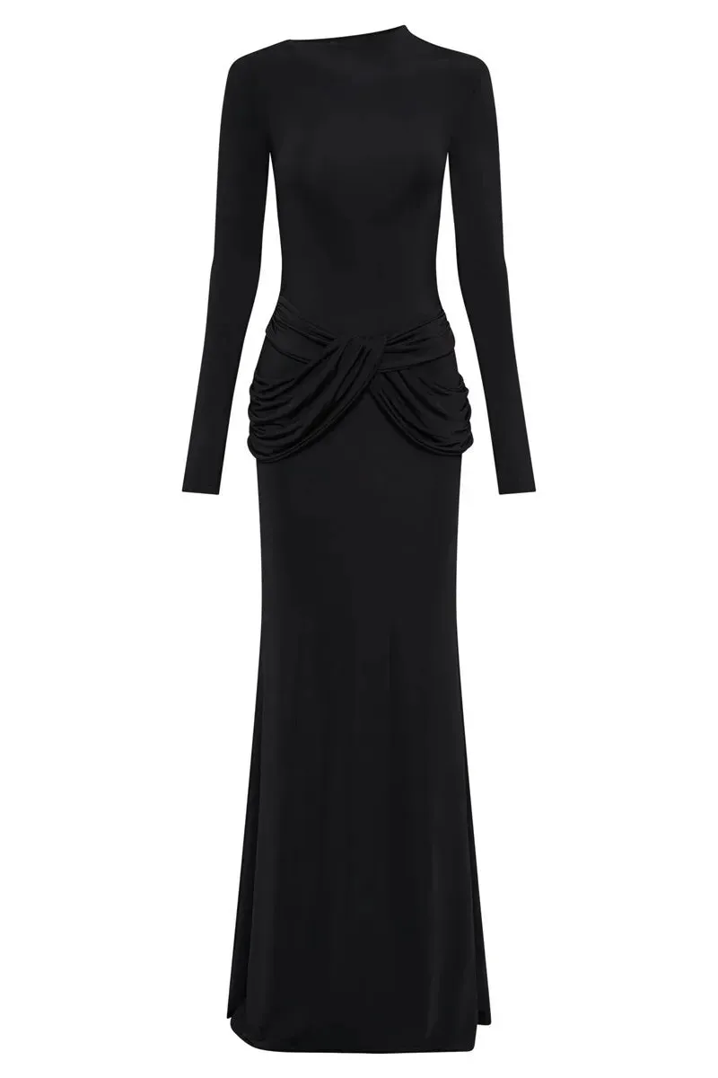 Elegant Full-Length Gown with Draped Waist Design Bodycon Dress