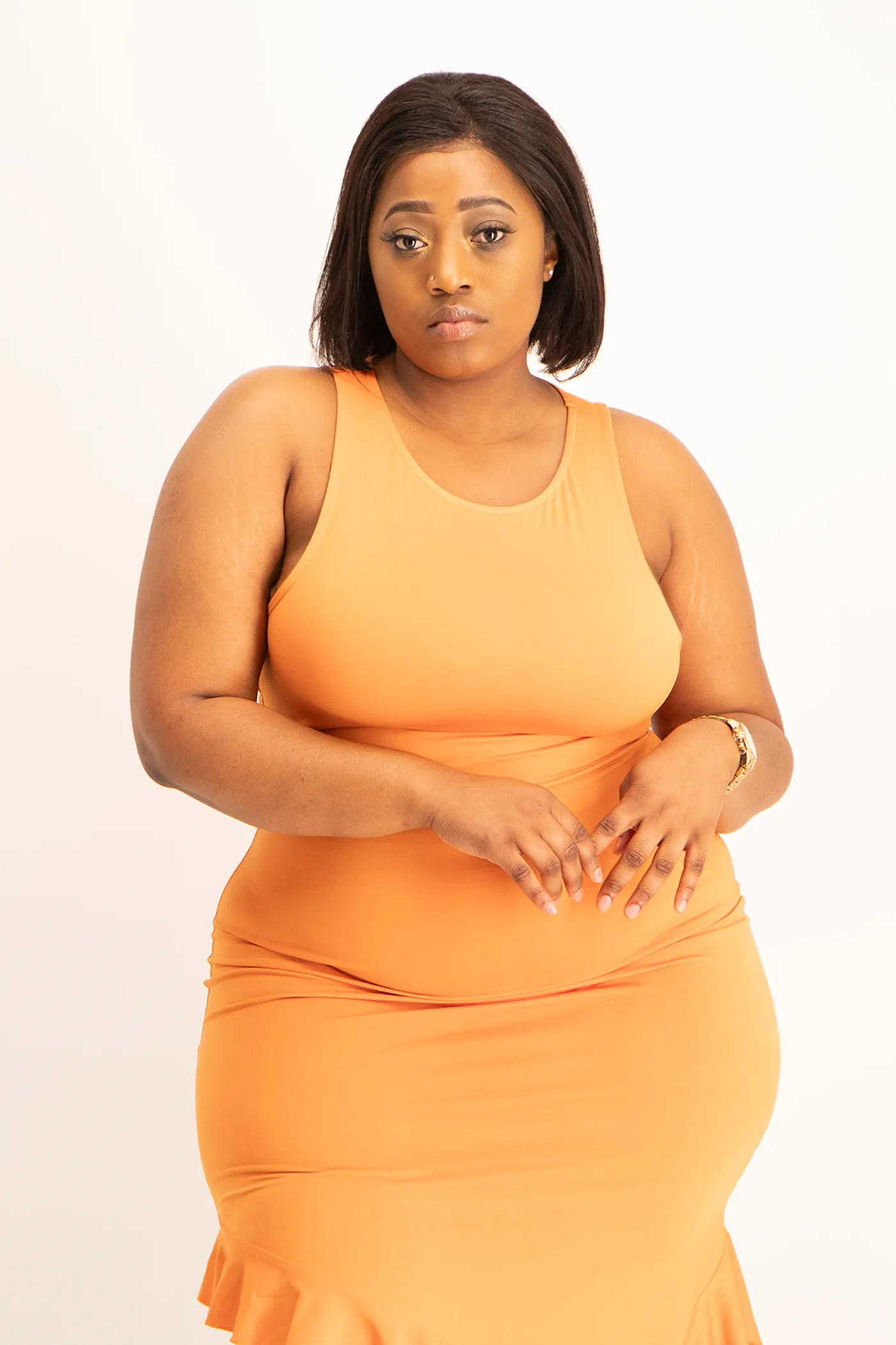 Elora Asymmetrical Ruffle Dress - Dusty Orange