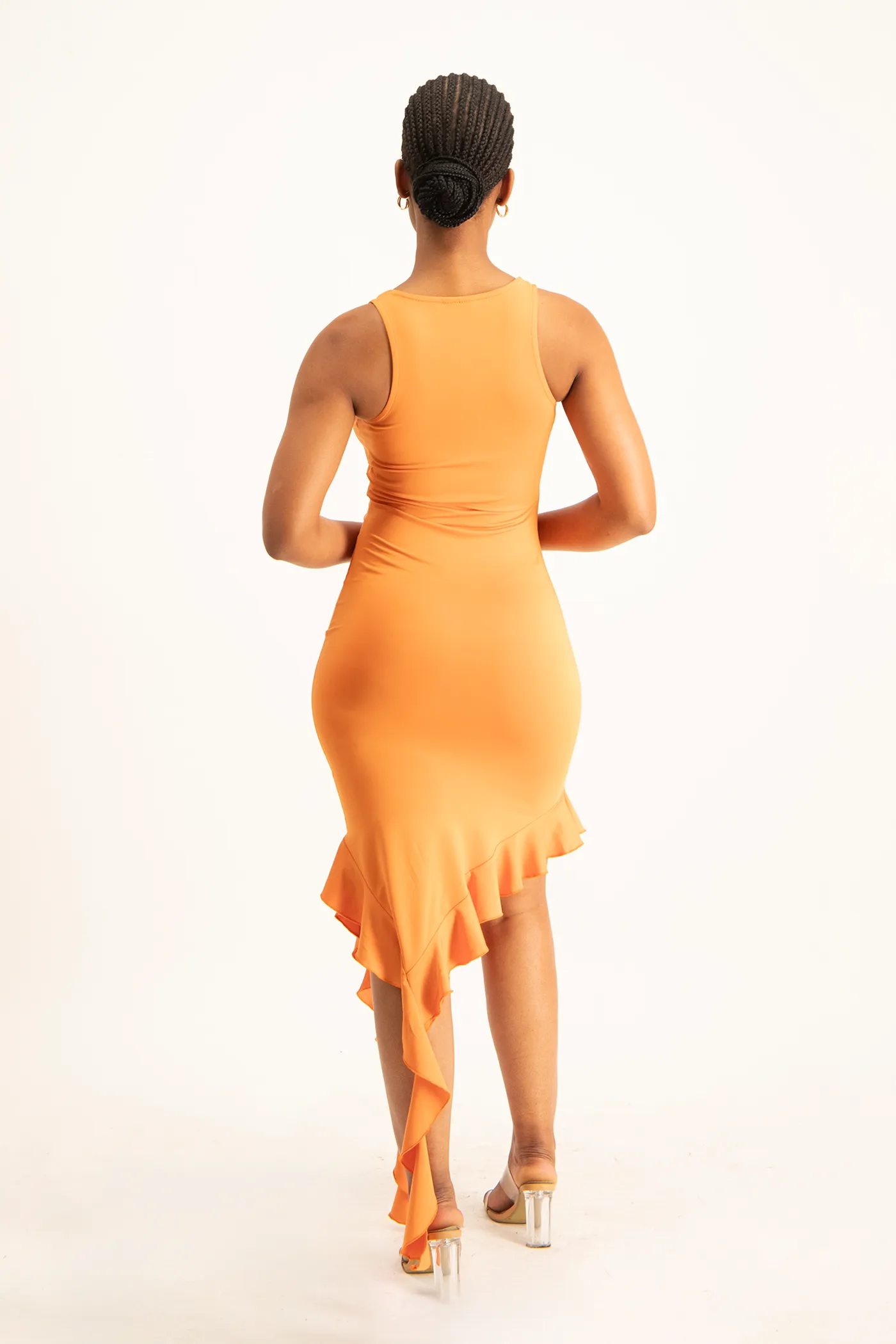 Elora Asymmetrical Ruffle Dress - Dusty Orange