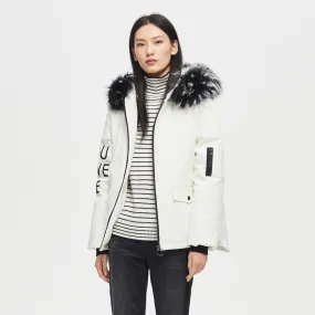 Fur collar white parka down