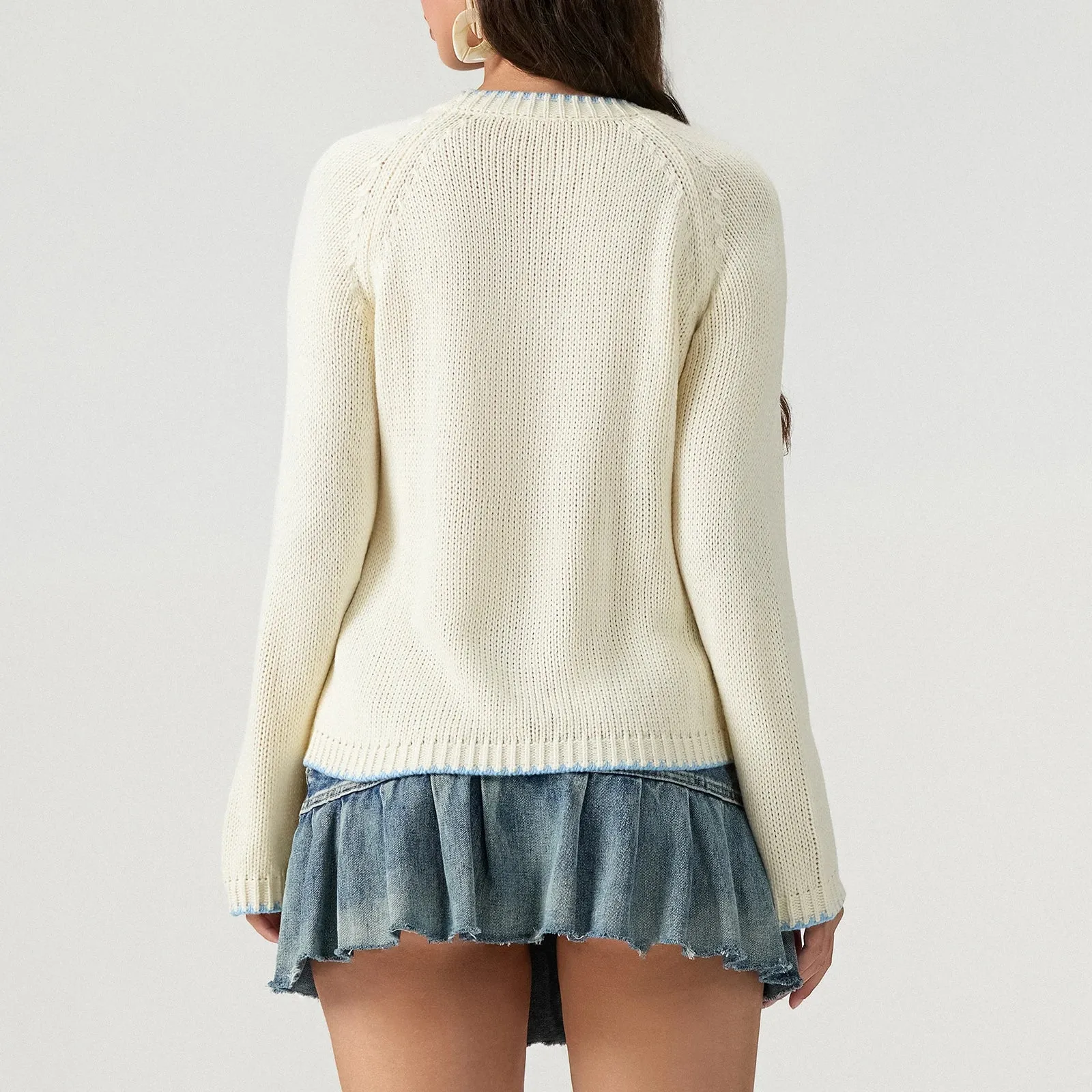 LVSANW 2000s Sweaters for Women Y2k Fish Embroidery Crewneck Long Sleeve Crochet Pullover Sweater Fall Winter Loose Knitted Jumper Tops