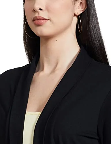 Max Women's Polyester Blend Round neck Shrug Sweater (SHRUG2402BLACK_Black1_XS) Black