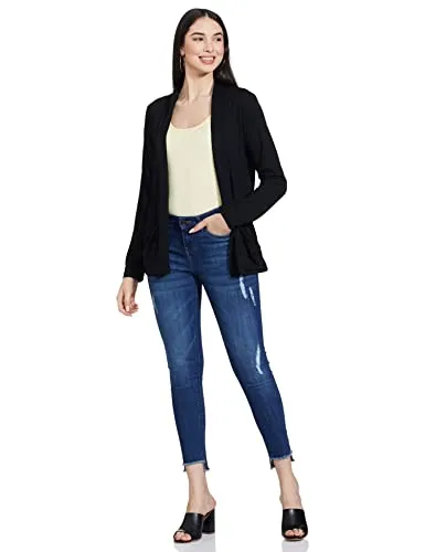 Max Women's Polyester Blend Round neck Shrug Sweater (SHRUG2402BLACK_Black1_XS) Black