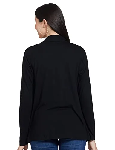 Max Women's Polyester Blend Round neck Shrug Sweater (SHRUG2402BLACK_Black1_XS) Black