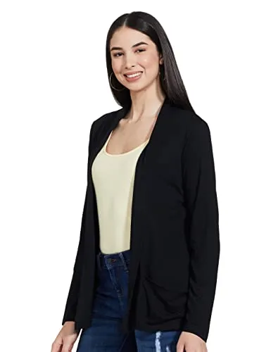 Max Women's Polyester Blend Round neck Shrug Sweater (SHRUG2402BLACK_Black1_XS) Black