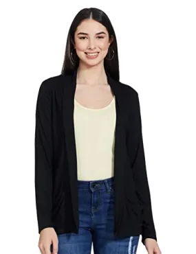 Max Women's Polyester Blend Round neck Shrug Sweater (SHRUG2402BLACK_Black1_XS) Black