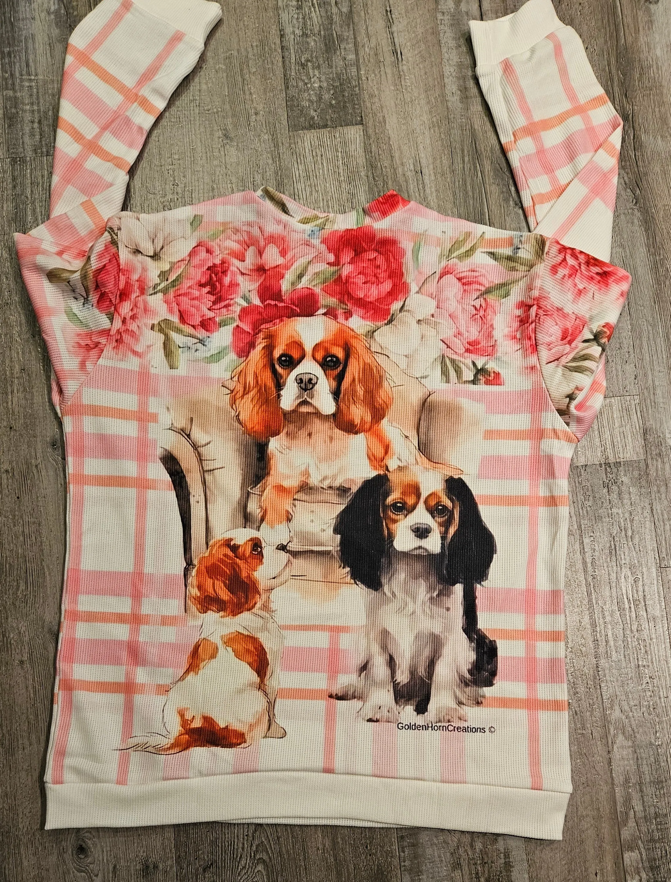 New Cavalier King Charles Spaniel Puppy Dog Ladies CrewNeck Pullover Causal Shirt Blouse Top